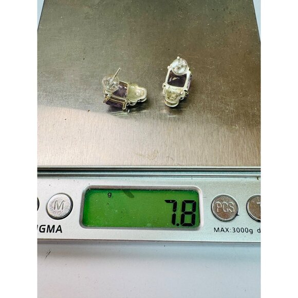 Vintage Estate Sterling Silver 925 Amethyst Stud Earrings, 7.8g, Marked NF - Picture 10 of 10